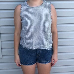 Blue and White Vertical Striped Tank Top